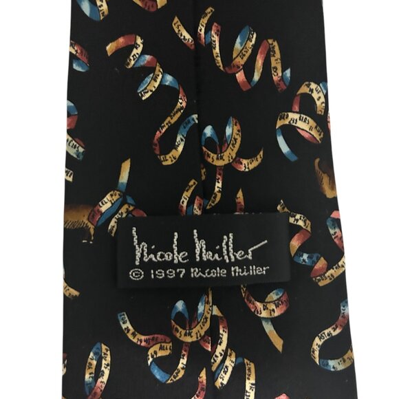 Nicole Miller 100% Silk Necktie Multicolor Woven Graphic Tie - Picture 4 of 5